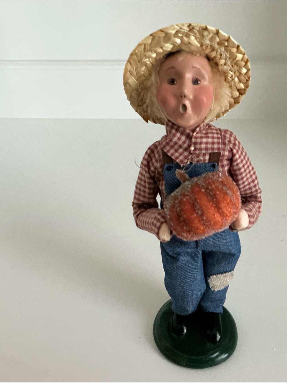 Byers Caroler Harvest Boy Figurine with Orange Pumpkin. Excellent Condition.